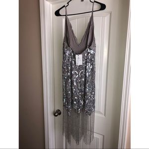 asos edition sequin cutwork cami midi dress with fringe